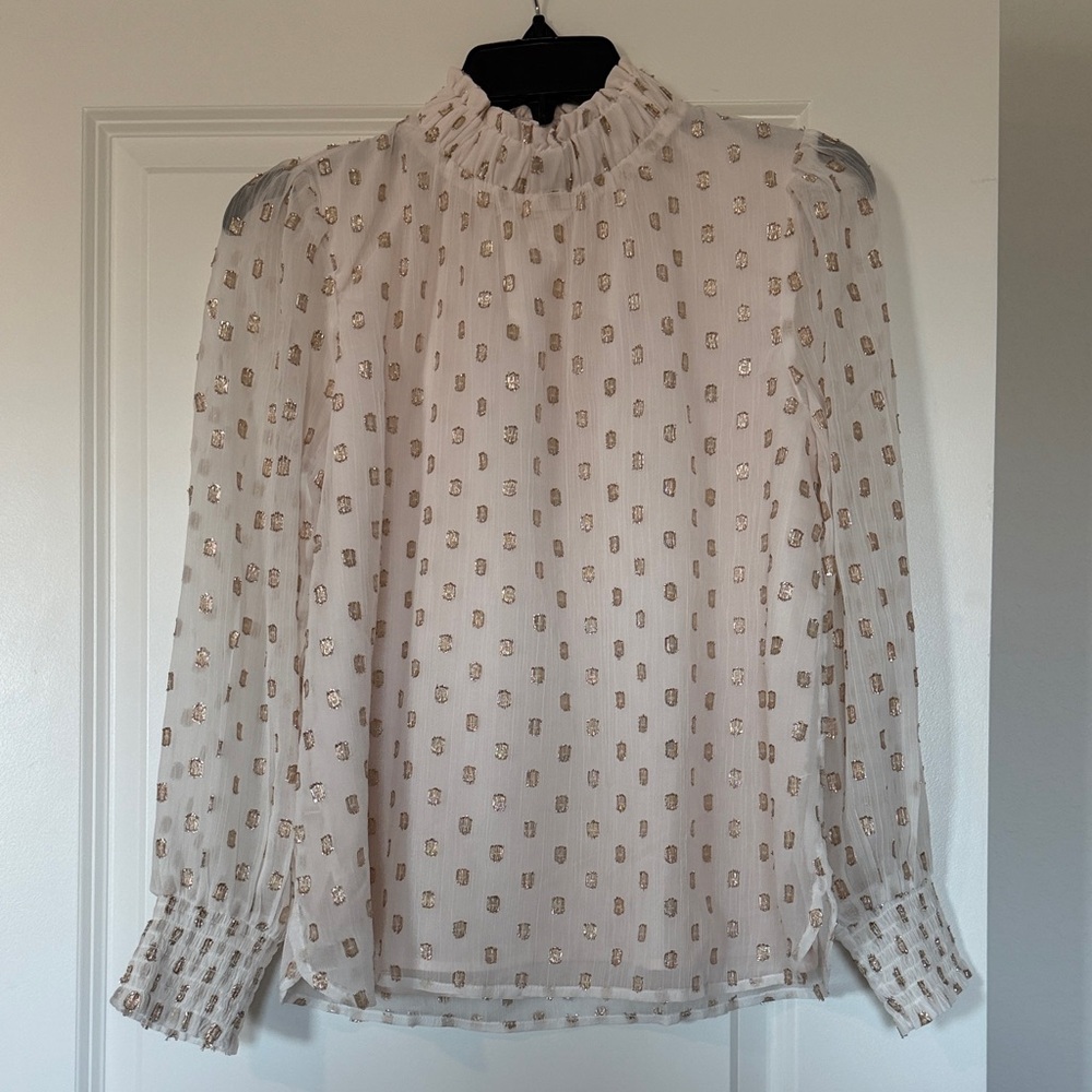 Women’s LOFT Petite Cream and Gold Top